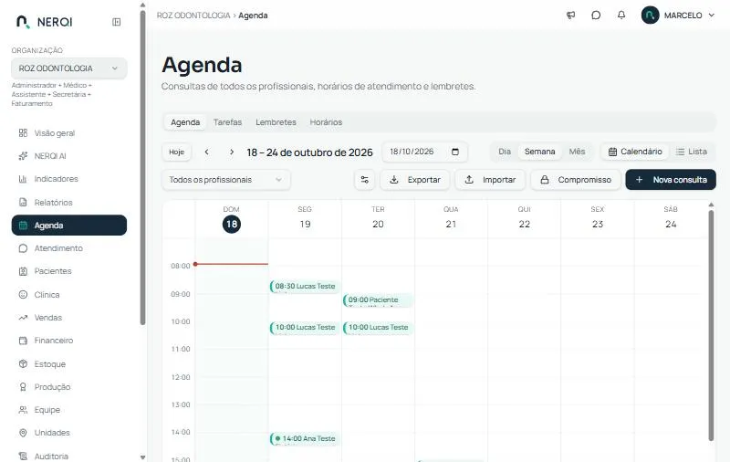 Agenda em visão de semana