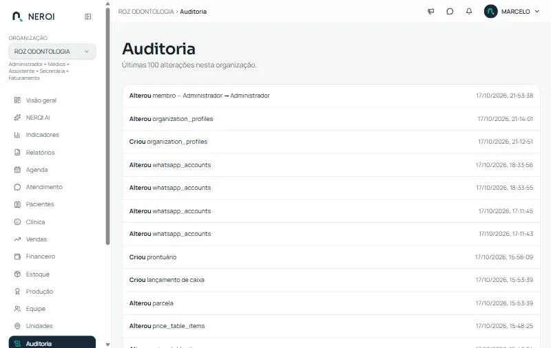 Tela Auditoria com as últimas alterações