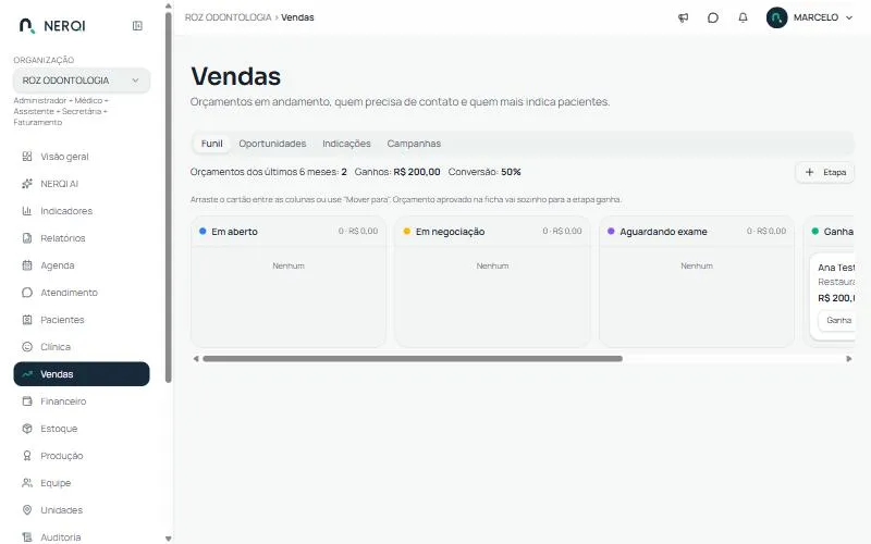 Funil de vendas em colunas