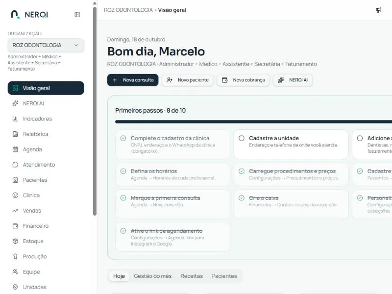 Quadro Primeiros passos na Visão geral